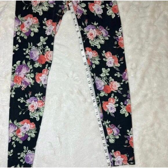 Black Floral Print Decree Leggings Soft Stretchy Yoga Pants Lounge Activewear - Picture 6 of 7